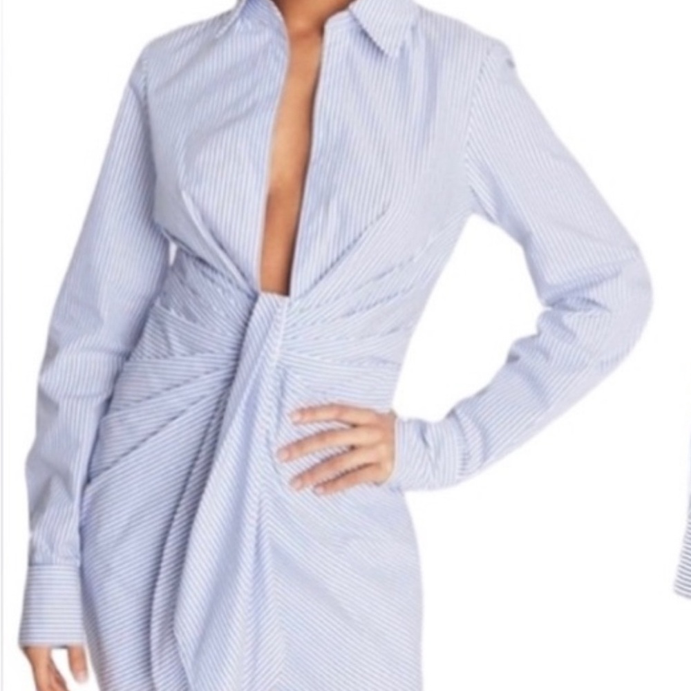 Elegant Blue Striped Long Sleeve Shirt Dress
